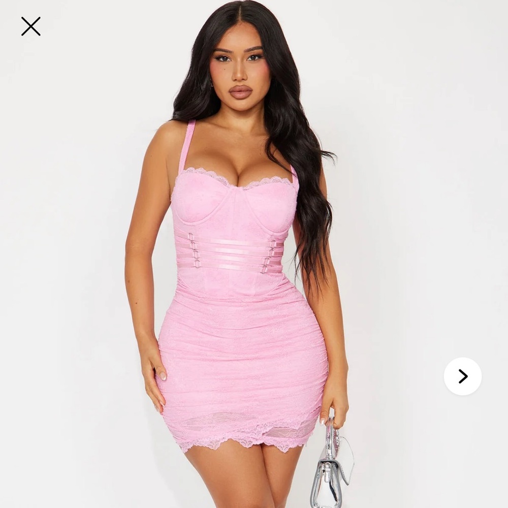 Fashion Nova Pink Lace Mini Dress